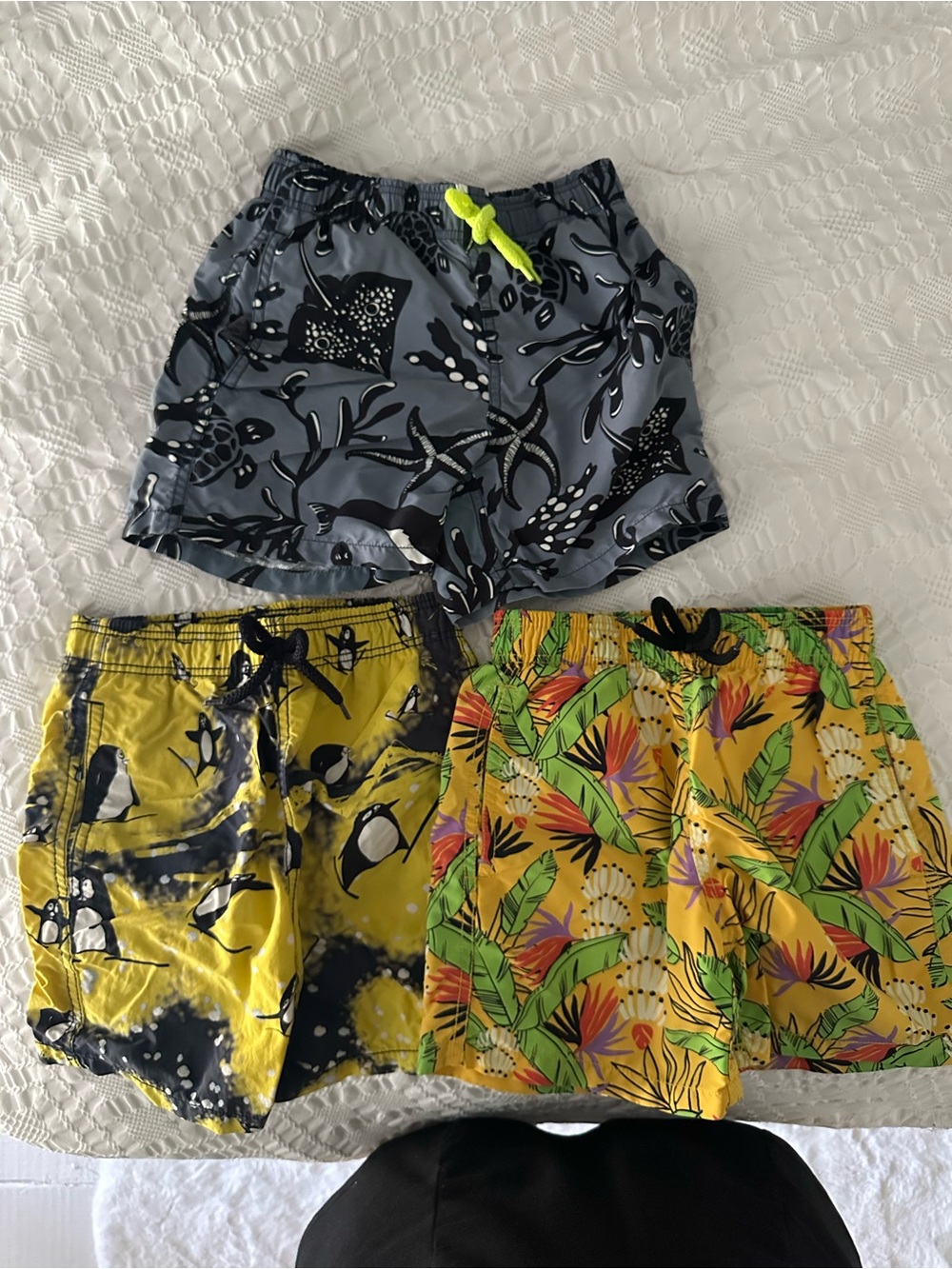 Vilebrequin Yellow Boys Swim Trunks with Tropical Print